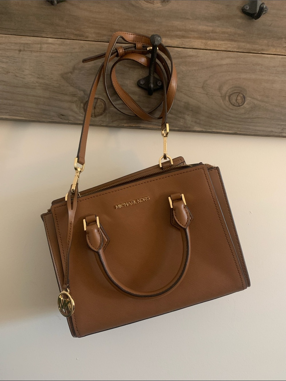 Michael Kors Cognac Leather Satchel with Gold Hardware